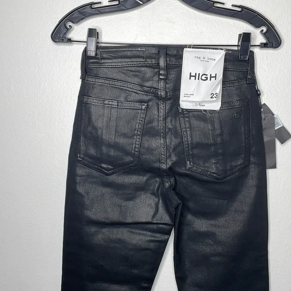 rag & bone Womens Size 23 Nina High Waist Coated Ankle Skinny Jeans Black